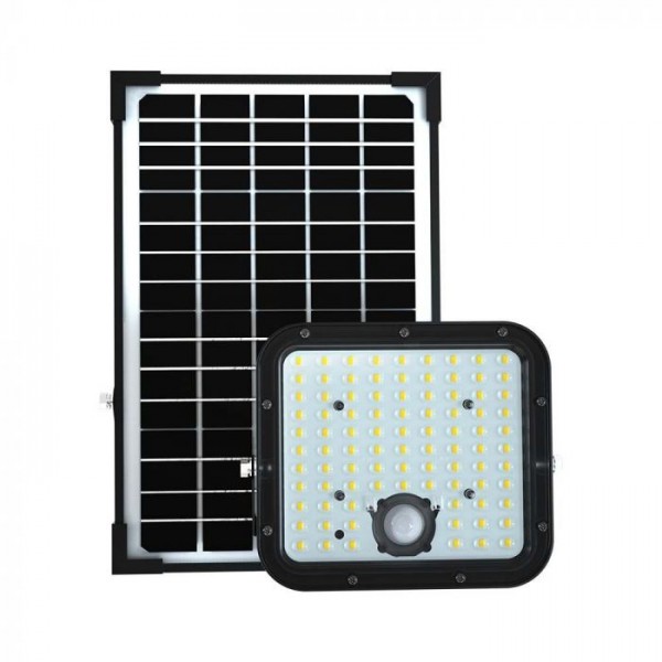 Proiector LED 30W corp negru cu senzor PIR si panou solar baterie LiFePO4 6.4V 6000mA inlocuibila si control inteligent cu telecomanda IP65