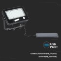 Proiector LED 10W cu senzor PIR panou solar si port USB corp negru lumina neutra IP65