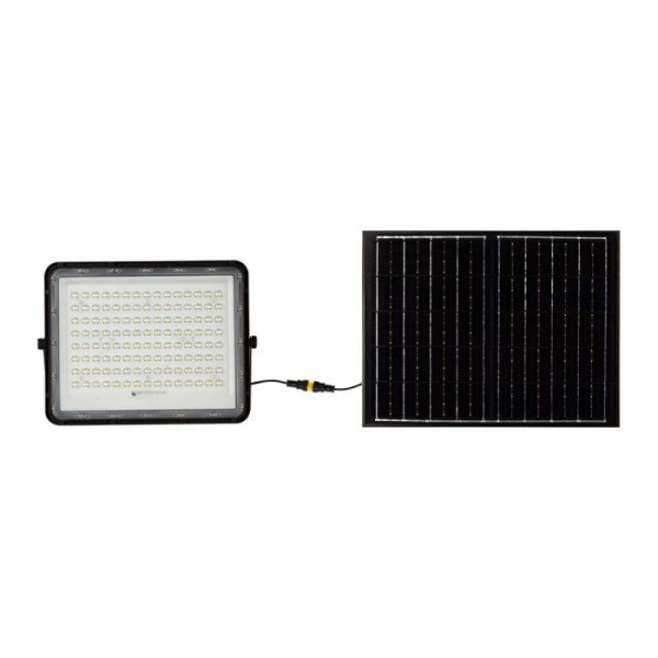 Proiector LED 20W corp negru cu panou solar 180W baterie fast charge inlocuibila si control inteligent cu telecomanda IP65