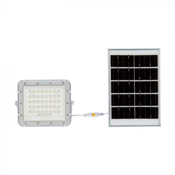Proiector LED 6W corp alb cu panou solar 40W baterie fast charge inlocuibila si control inteligent cu telecomanda IP65