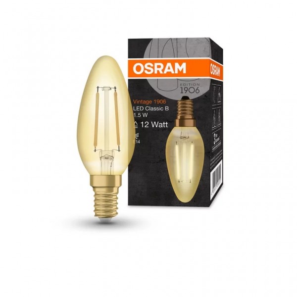 Bec LED filament sticla amber 1.5W OSRAM Vintage 1906 Class B E14 lumina calda 2400K