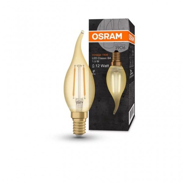 Bec LED filament sticla amber 1.5W OSRAM Vintage 1906 Class BA E14 lumina calda 2400K