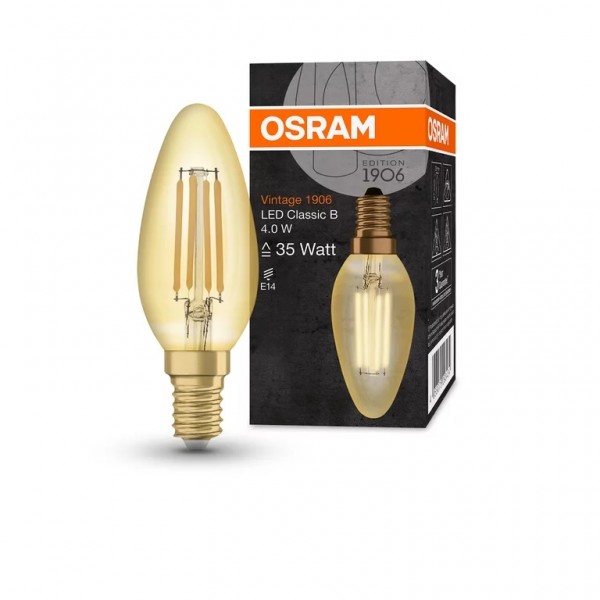 Bec LED filament sticla amber 4W OSRAM Vintage 1906 Class B E14 2400K