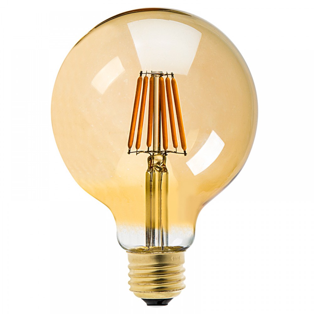 Bec LED Filament 6W E27 Dimabil G95, bulb amber lumina calda - Becuri cu LED