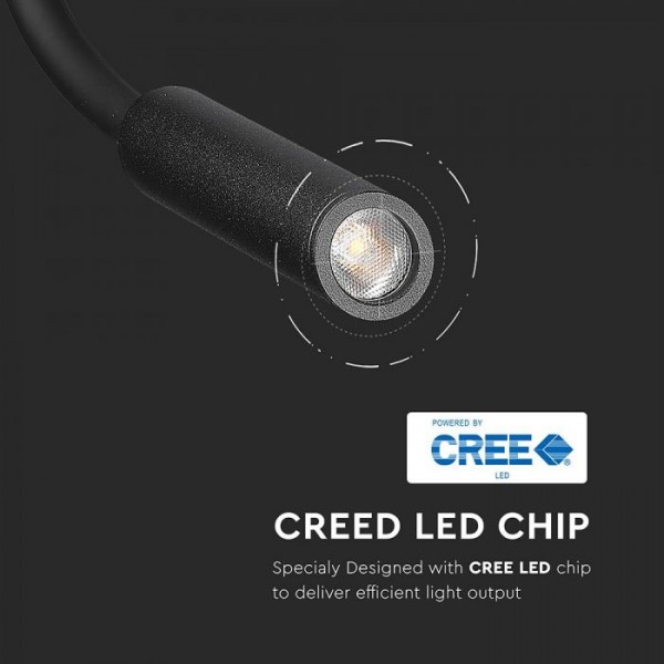 Aplica LED 3W COB CREE pentru hotel brat flexibil negru mat lumina calda IP20