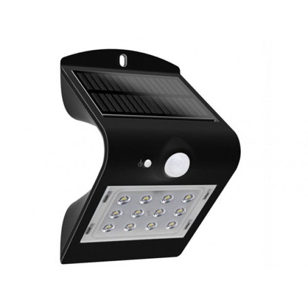 Lampa LED solara de perete 1.5W cu senzor PIR Corp Negru lumina neutra IP65