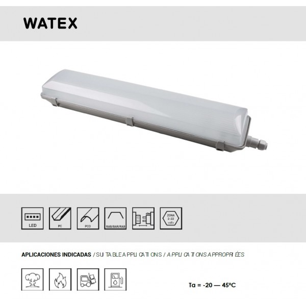 Corp de iluminat cu LED ANTIEX WATEX Eco Airfal 58W 1500mm zona 2/21-22 UGR<19 IP66
