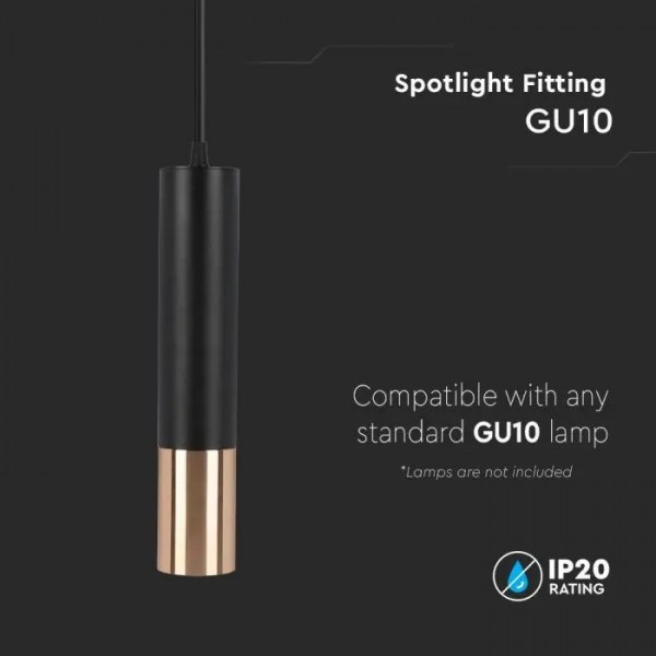 Pendul aluminiu negru auriu D:60x300mm soclu GU10 IP20