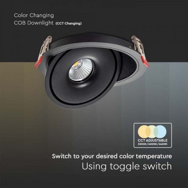 Spot LED COB 12W orientabil rotund 105mm corp negru 25 grade CRI90 CCT 3in1 IP20